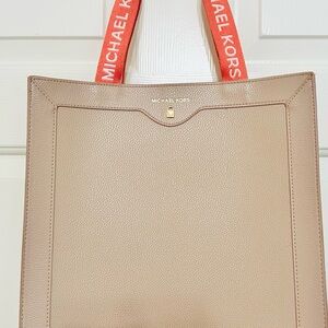 Michael Kors Tan Tote with Bold Orange Straps